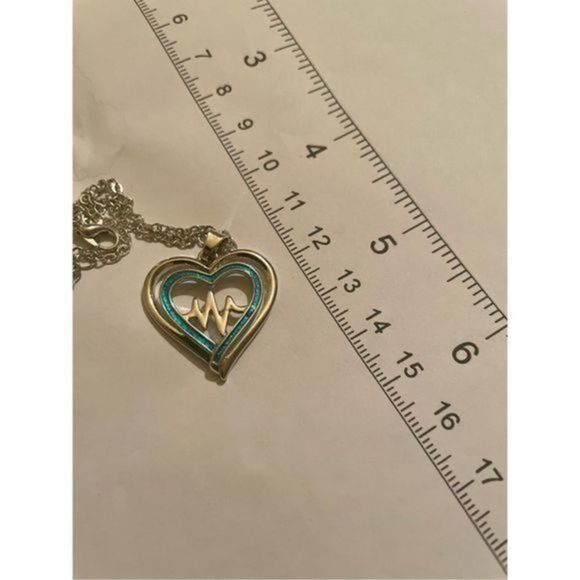 Blue OPAL ON SILVER HEARTBEAT NECKLACE - Picture 3 of 5